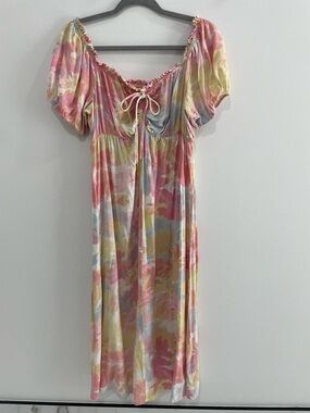 Pastel Watercolor Puff Sleeve Maxi Dress